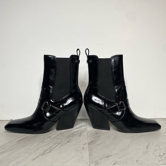 Sam Edelman Suzette Black Patent Chelsea Heeled Bootie 7 1/2 M - Picture 8 of 15
